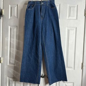 Wide Leg High Waisted Blue Jeans with front pleats